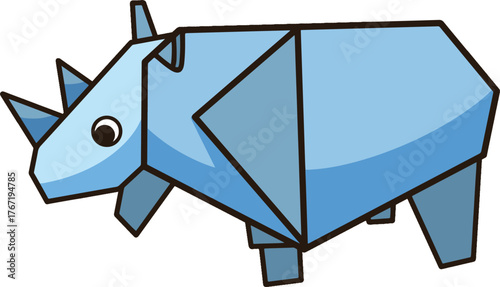 Cute blue origami rhinoceros clip art