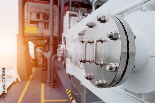 Close Up Of Piping, Valves, and Flanges LNG Bunker Station Of Dual-Fuel Vessel