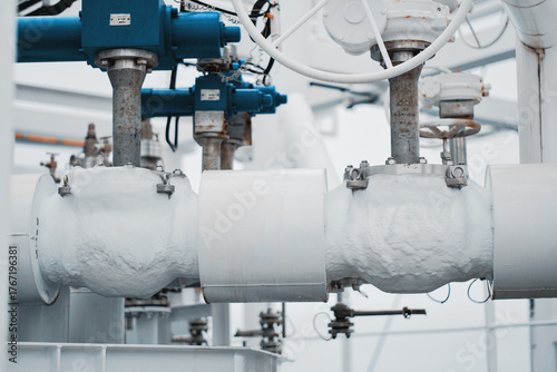 Cryogenic Piping, Insulated LNG Lines with Frost Build-up on Dual Fuel LNG Powered Vessel