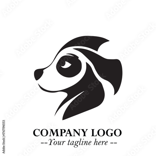 Cute Head of Dog Logo Symbol in Black on White Background with Modern Minimalist Design