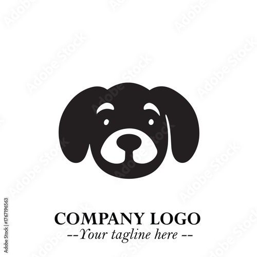 Cute Head of Dog Logo Symbol in Black on White Background with Modern Minimalist Design