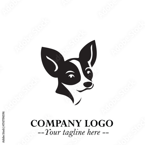 Cute Head of Dog Logo Symbol in Black on White Background with Modern Minimalist Design