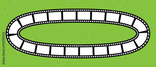 Photographic film in retro style, Circle film strip icon used for videography elements, cinema reel. Trendy editable camera roll effect design. Round film strip