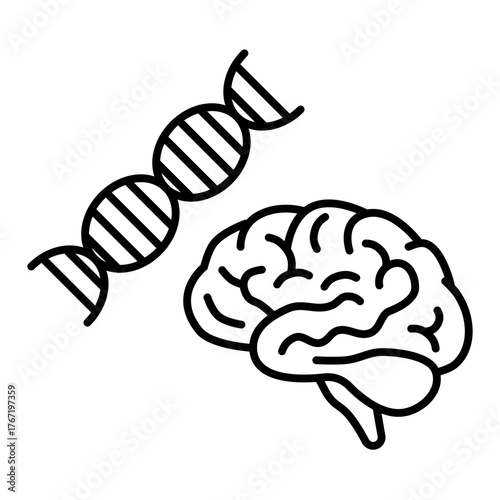 brain with DNA strand line icon with editable stroke