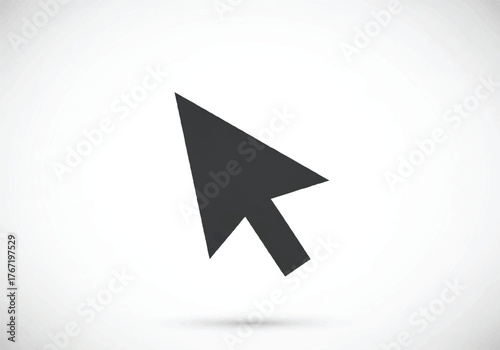 A dark gray cursor pointing upwards and to the right, casting a subtle shadow on an isolated on white background, symbolizing direction and navigation