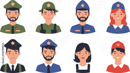 Collection of diverse hand drawn featuring various profession and facial features in sketchy black and white style