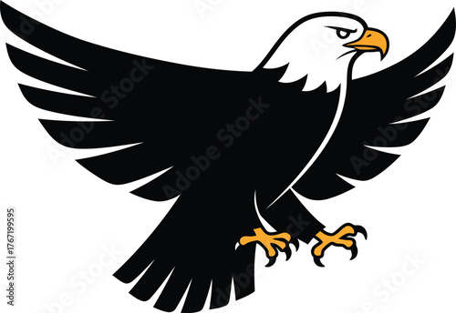 Majestic bald eagle spreading its wings in flight against a clean white background symbolizing freedom and power