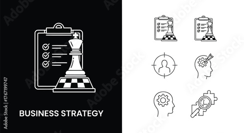 Vector illustration of business strategy icon concept with chess king on clipboard strategic planning, decision making, and competitive advantage vector illustration