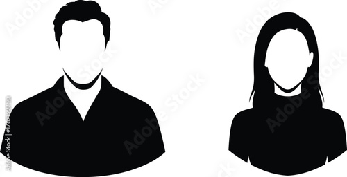 Stylized silhouette icons representing a man and a woman in profile against a white background