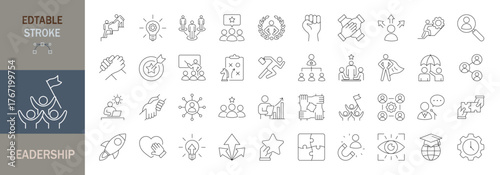Leadership icon set.  Editable line icons. Vector illustration.