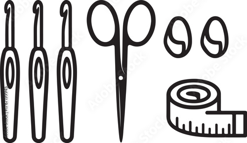 Black and White Crochet Toolset Vector Illustration.eps