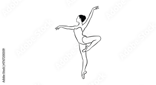 Elegant ballerina in a graceful pose en pointe with arms extended in a classical ballet performance