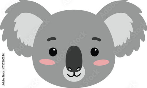 Adorable cartoon koala bear face with big ears and pink cheeks isolated on a white background cute animal illustration