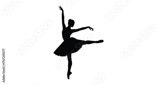 Elegant silhouette of a ballet dancer in a graceful pose on a white background