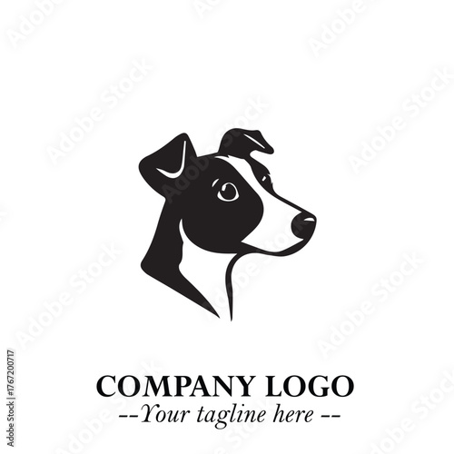 Cute Head of Dog Logo Symbol in Black on White Background with Modern Minimalist Design