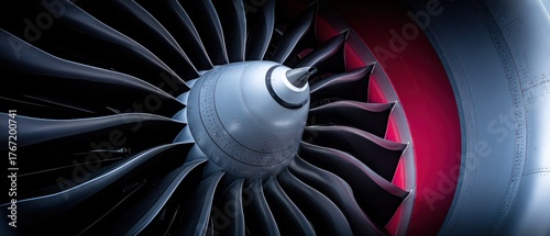 Close up of a jet engine turbine blades and housing illustration