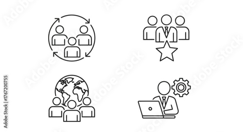 Vector illustration of business team line icon set group of people outline vector illustration management, leadership, and organization concept