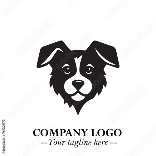 Cute Head of Dog Logo Symbol in Black on White Background with Modern Minimalist Design