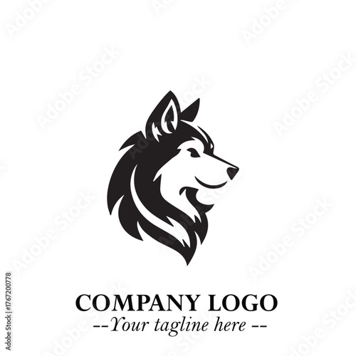 Cute Head of Dog Logo Symbol in Black on White Background with Modern Minimalist Design