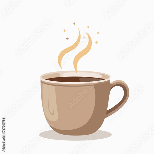 A steaming cup of hot coffee with wisps of vapor rising into the air, suggesting warmth and aroma.
