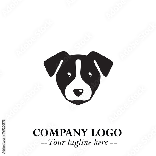 Cute Head of Dog Logo Symbol in Black on White Background with Modern Minimalist Design