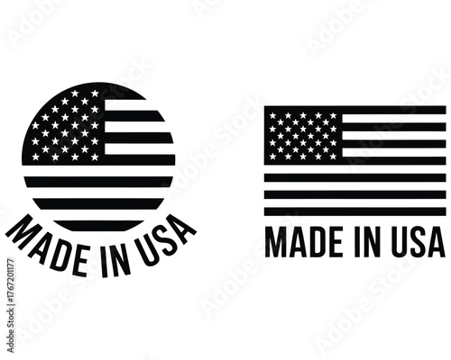 Collection of 'Made in USA' Icons United States of America Flag Designs