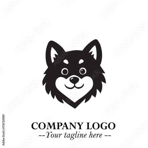 Cute Head of Dog Logo Symbol in Black on White Background with Modern Minimalist Design
