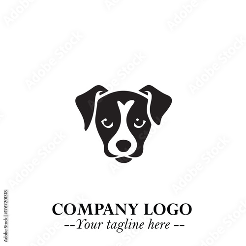 Cute Head of Dog Logo Symbol in Black on White Background with Modern Minimalist Design
