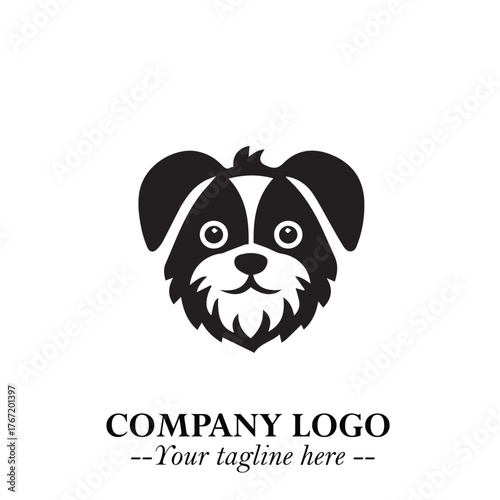 Cute Head of Dog Logo Symbol in Black on White Background with Modern Minimalist Design
