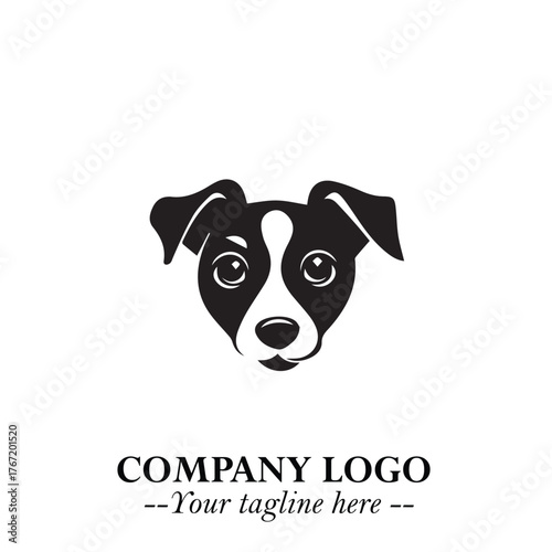 Cute Head of Dog Logo Symbol in Black on White Background with Modern Minimalist Design
