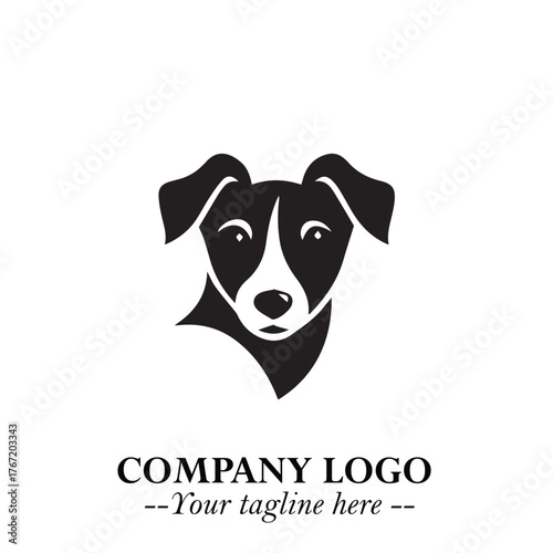 Cute Head of Dog Logo Symbol in Black on White Background with Modern Minimalist Design

