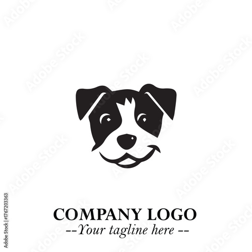 Cute Head of Dog Logo Symbol in Black on White Background with Modern Minimalist Design

