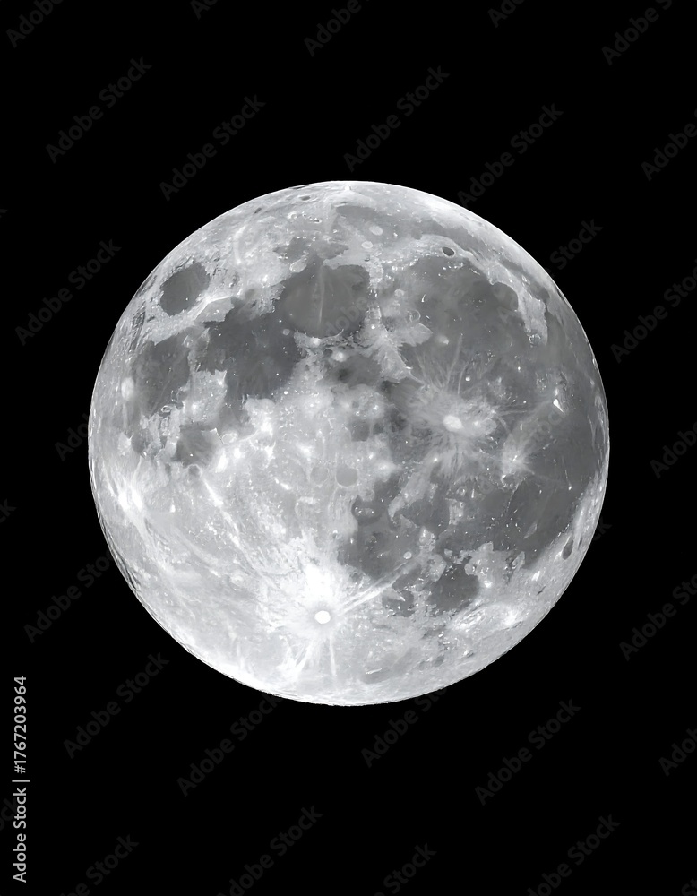 Naklejka premium A detailed full moon, its craters and surface textures clearly visible