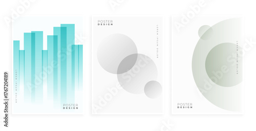 set of soft grey and turquoise gradient shade poster design