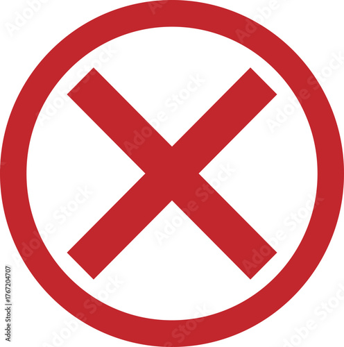 Red cross mark or cancel symbol inside a circle on a white background, representing error, wrong, or prohibition concept.