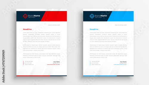 pack of two business letterhead template in blue and red color
