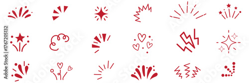 Star background confetti set. Hand drawn doodle star shapes and birthday confetti with cute sparkle, holiday twinkle brush elements, and glowing cartoon kid pattern. Vector illustration