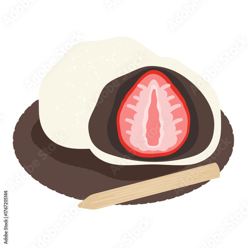 苺大福と菓子楊枝　イラスト