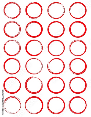 A grid of hand-drawn, imperfect red circles on a stark white background