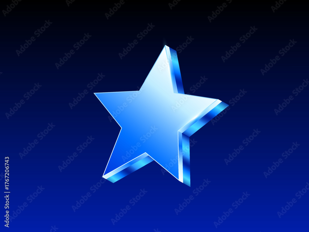 Obraz premium 3D blue glowing star vector on a dark gradient background, symbolizing achievement, excellence, rating, and success. Ideal for awards, recognition, or futuristic design projects. Vector illustration
