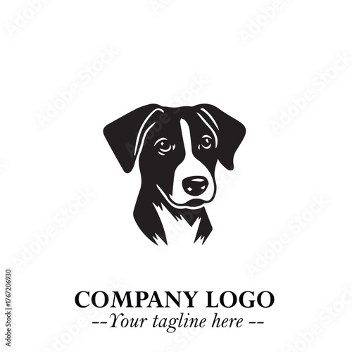 Cute Head of Dog Logo Symbol in Black on White Background with Modern Minimalist Design
