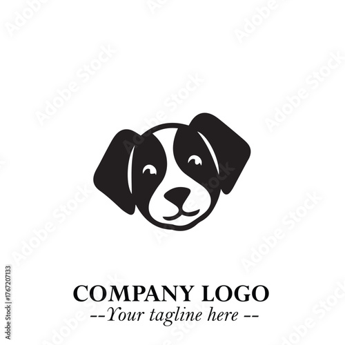 Cute Head of Dog Logo Symbol in Black on White Background with Modern Minimalist Design
