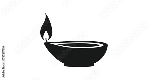 Simple black silhouette of a traditional oil lamp with a flickering flame representing light and warmth