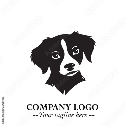 Cute Head of Dog Logo Symbol in Black on White Background with Modern Minimalist Design
