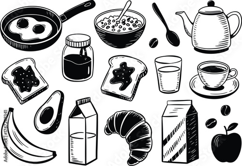 Breakfast food and drink items eggs toast