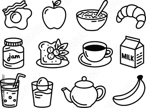 Breakfast food and drink icons fried egg