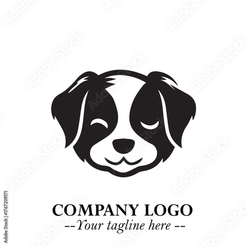 Cute Head of Dog Logo Symbol in Black on White Background with Modern Minimalist Design

