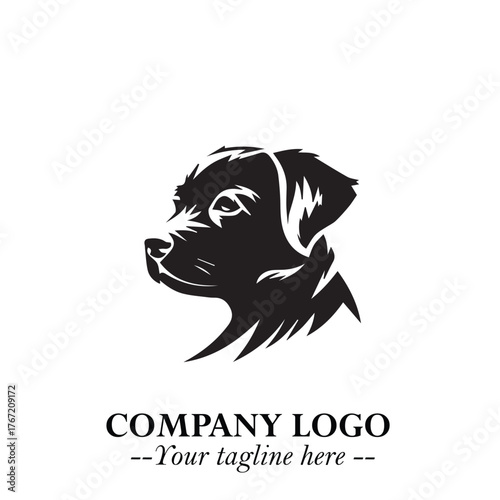 Cute Head of Dog Logo Symbol in Black on White Background with Modern Minimalist Design
