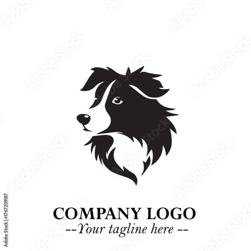 Cute Head of Dog Logo Symbol in Black on White Background with Modern Minimalist Design
