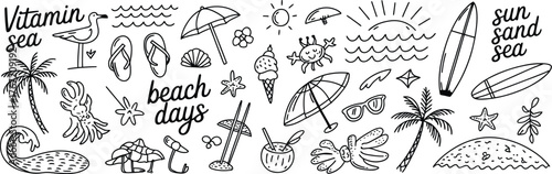 Beach vacation doodle collection summer